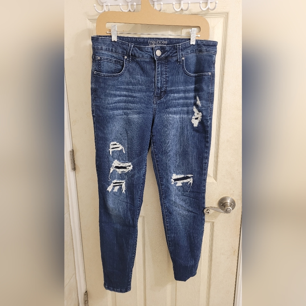 Maurices Dark Blue Distressed Skinny Jeans